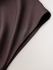 CERENE Katy Chocolate Brown 2 in1 Drape Satin Top Knitted Dress - Image 8 of 11