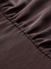 CERENE Katy Chocolate Brown 2 in1 Drape Satin Top Knitted Dress - Image 9 of 11