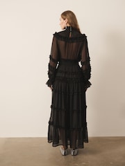 কালো - CERENE Long Sleeve Tiered Ruffle Maxi Dress - 13এর মধ্যে 4 ছবি