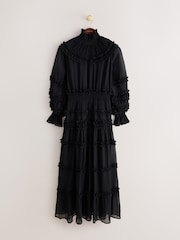 কালো - CERENE Long Sleeve Tiered Ruffle Maxi Dress - 13এর মধ্যে 6 ছবি