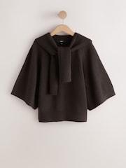 Chocolate Brown Sailor Collar Knitted Cover-Up - Image 5 of 7