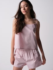 The Set 2 Pack Cotton Poplin Cami and Culotte Pyjamas Set Pink / Cream - Image 10 of 16