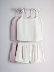 The Set 2 Pack Cotton Poplin Cami and Culotte Pyjamas Set Pink / Cream - Image 2 of 16