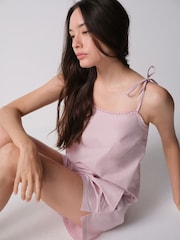 The Set 2 Pack Cotton Poplin Cami and Culotte Pyjamas Set Pink / Cream - Image 5 of 16