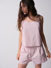 The Set 2 Pack Cotton Poplin Cami and Culotte Pyjamas Set Pink / Cream - Image 9 of 16
