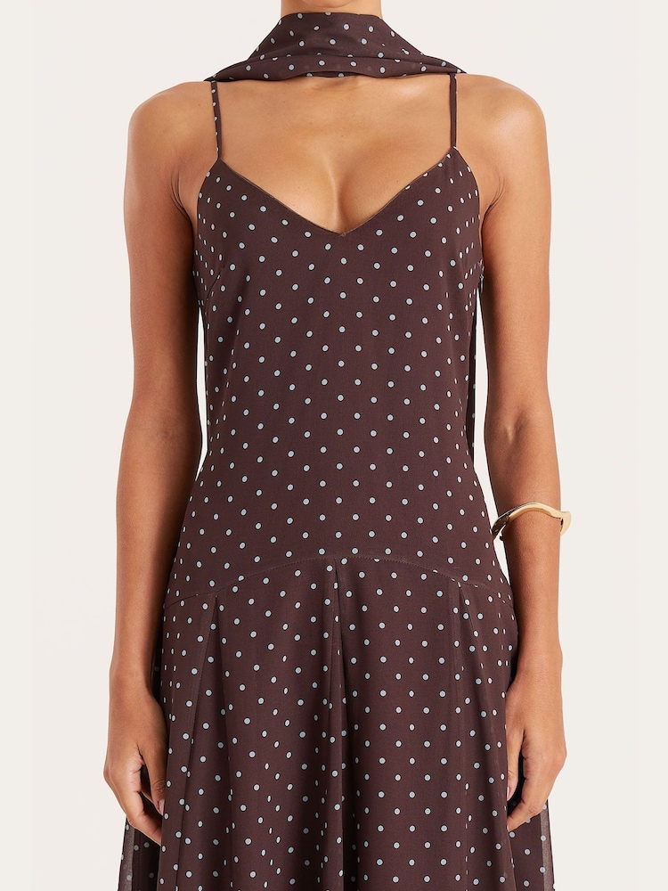 brown polka dot dress for women Zapakasa Women Brown Chiffon Polka Dots Dress Halter Neck A-Line Party Dress
