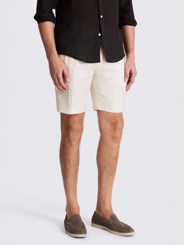 MOSS Cream Twill Linen Shorts - Image 1 of 3