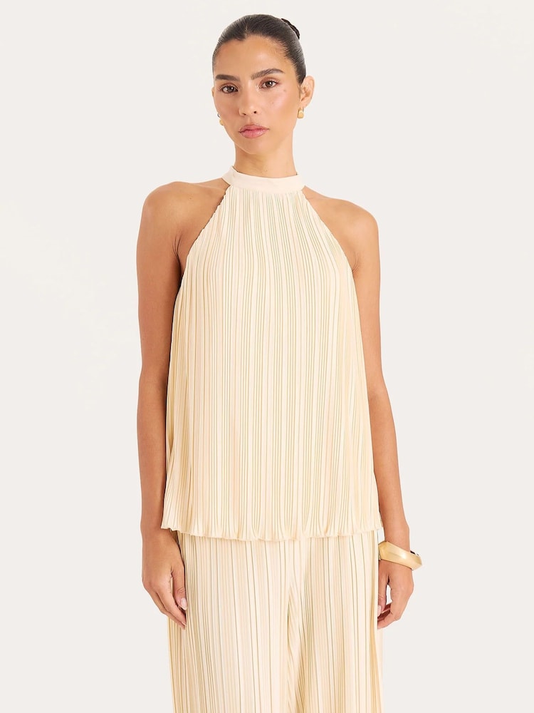 4th & Reckless Yellow Plisse Halterneck Top - Image 1 of 4
