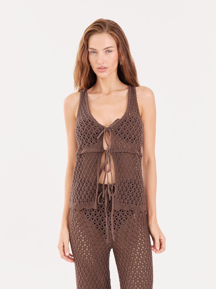 4th & Reckless Brown Tie Front Knitted Top - Image 1 of 4