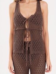 4th & Reckless Brown Tie Front Knitted Top - Image 2 of 4