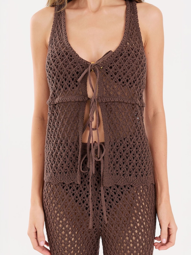 4th & Reckless Brown Tie Front Knitted Top - Image 2 of 4