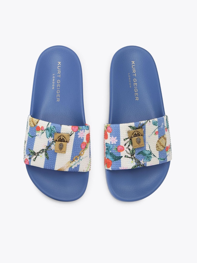 Kurt Geiger London Blue Floral Brixton Poolslide Sandals - Image 2 of 4