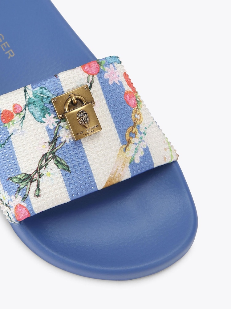 Kurt Geiger London Blue Floral Brixton Poolslide Sandals - Image 4 of 4