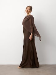 Six Stories Brown Square Neck Satin Bridesmaid Dress with Chiffon Cape - Image 3 of 6