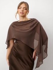Six Stories Brown Square Neck Satin Bridesmaid Dress with Chiffon Cape - Image 5 of 6