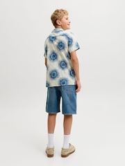 JACK & JONES JUNIOR Blue Cotton Resort Collar Short Sleeve Shirt - Image 3 of 7