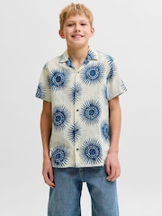 JACK & JONES JUNIOR Blue Cotton Resort Collar Short Sleeve Shirt - Image 4 of 7