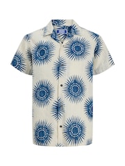 JACK & JONES JUNIOR Blue Cotton Resort Collar Short Sleeve Shirt - Image 6 of 7
