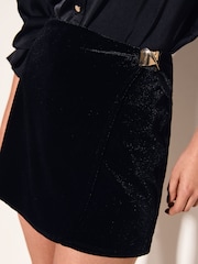 Friends Like These Black Velvet Wrap Hardware Detail Mini Skort - Image 1 of 5