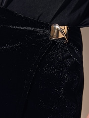 Friends Like These Black Velvet Wrap Hardware Detail Mini Skort - Image 3 of 5
