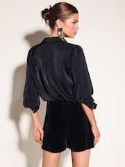 Friends Like These Black Velvet Wrap Hardware Detail Mini Skort - Image 5 of 5