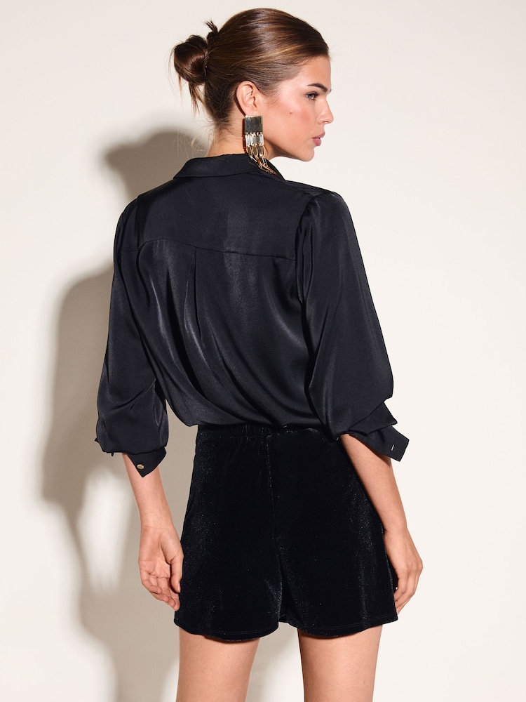 Friends Like These Black Velvet Wrap Hardware Detail Mini Skort - Image 5 of 5
