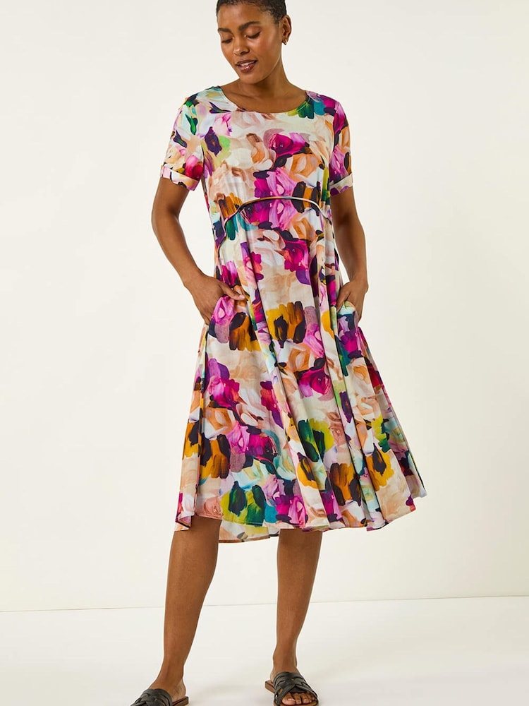 Roman Purple Floral Print Smock Dress - Image 1 of 5