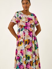 Roman Purple Floral Print Smock Dress - Image 3 of 5