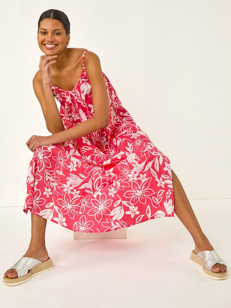floral strappy maxi dress Luz | PINK Hibiscus Floral Print Strappy Maxi Dress
