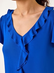 Roman Blue Ruffle Front Stretch Top - Image 2 of 5