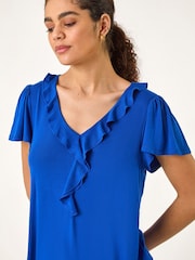 Roman Blue Ruffle Front Stretch Top - Image 3 of 5