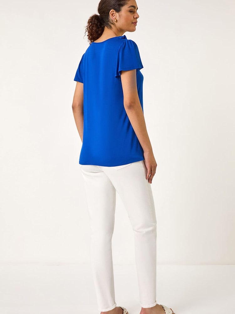 Roman Blue Ruffle Front Stretch Top - Image 5 of 5 Roman Blue Ruffle Front Stretch Top - Image 5 of 5