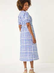 Roman Blue Check Button Midi Dress - Image 2 of 5