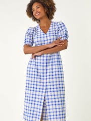 Roman Blue Check Button Midi Dress - Image 4 of 5