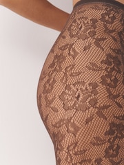 초콜릿 브라운 - Floral Lace Pattern Tights 1 Pack - 3의 이미지 2