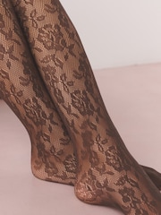 초콜릿 브라운 - Floral Lace Pattern Tights 1 Pack - 3의 이미지 3