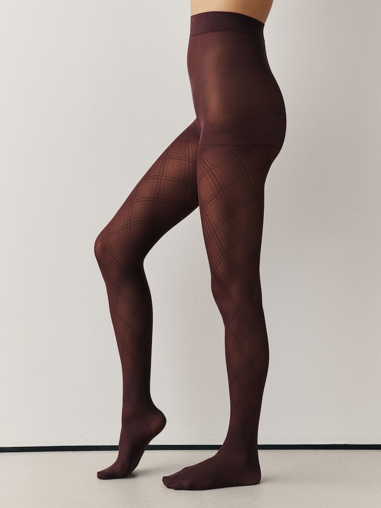 Burgundy Red Argyle Pattern Tights 1 Pack - Image 1 of 2 Burgundy Red Argyle Pattern Tights 1 Pack - Image 1 of 2