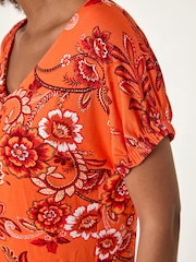 Roman Orange Floral Print Pleat Front Top - Image 4 of 5