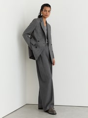 Reiss Grey Astrid Petite Wool Double-Breasted Pinstripe Blazer - Image 1 of 8
