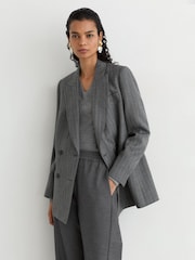 Reiss Grey Astrid Petite Wool Double-Breasted Pinstripe Blazer - Image 3 of 8