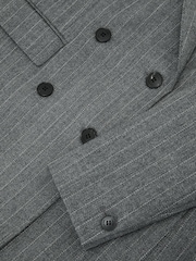 Reiss Grey Astrid Petite Wool Double-Breasted Pinstripe Blazer - Image 7 of 8
