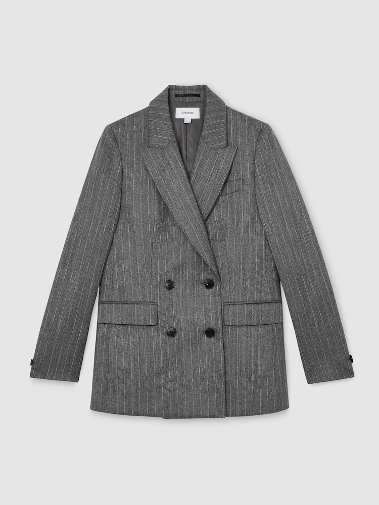 Reiss Astrid Wool Double-Breasted Pinstripe Blazer - Slika 2 od 11