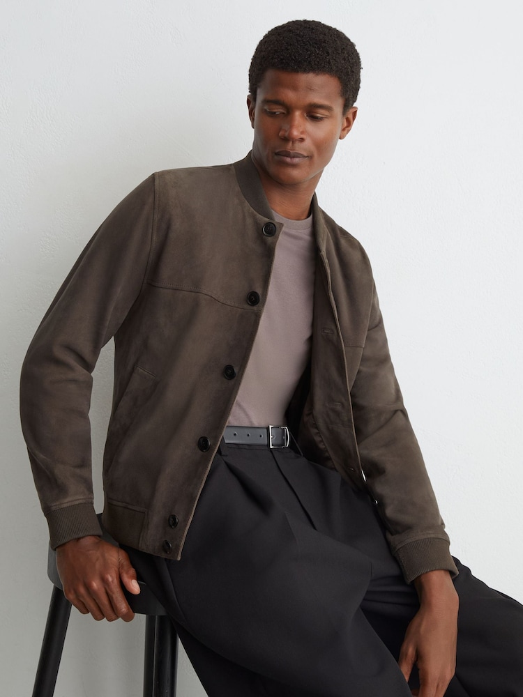Reiss Mountford Suede Button-Through Bomber Jacket - Imagem 1 de 6 Reiss Mountford Suede Button-Through Bomber Jacket - Imagem 1 de 6