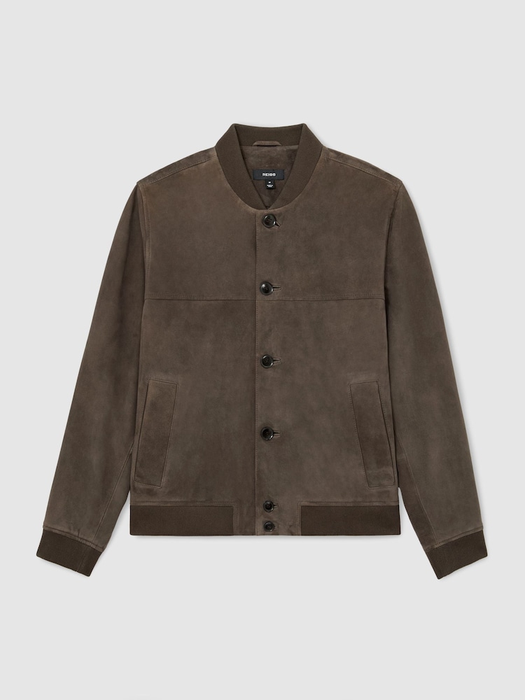 Reiss Mountford Suede Button-Through Bomber Jacket - Imagem 2 de 6 Reiss Mountford Suede Button-Through Bomber Jacket - Imagem 2 de 6