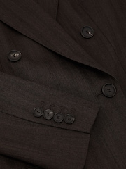 Reiss Chocolate Brown Dawson Wool-Blend Herringbone Double-Breasted Blazer - Image 10 of 10