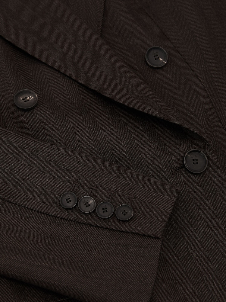 Reiss Chocolate Brown Dawson Wool-Blend Herringbone Double-Breasted Blazer - Image 10 of 10 Reiss Chocolate Brown Dawson Wool-Blend Herringbone Double-Breasted Blazer - Image 10 of 10