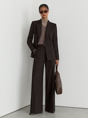 Reiss Chocolate Brown Dawson Wool-Blend Herringbone Double-Breasted Blazer - Image 3 of 10