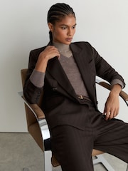 Reiss Chocolate Brown Dawson Wool-Blend Herringbone Double-Breasted Blazer - Image 5 of 10