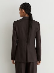Reiss Chocolate Brown Dawson Wool-Blend Herringbone Double-Breasted Blazer - Image 7 of 10