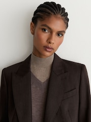 Reiss Chocolate Brown Dawson Wool-Blend Herringbone Double-Breasted Blazer - Image 8 of 10